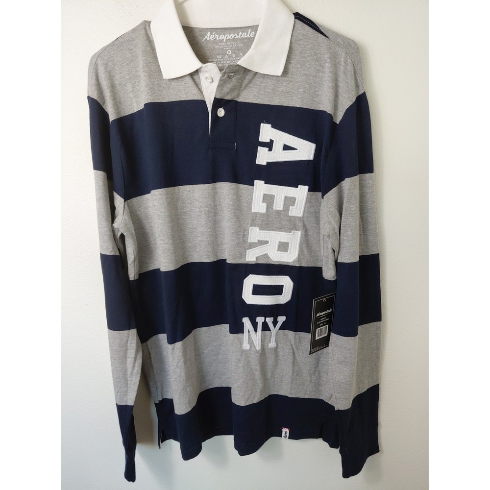 Aeropostale Aero NY Men Size L Blue Button Up Long Sleeve Collar Shirt NWT New